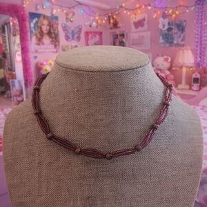 Purple Necklace Cat's Eye Glass Beads Goth Y2K - New Item (16")